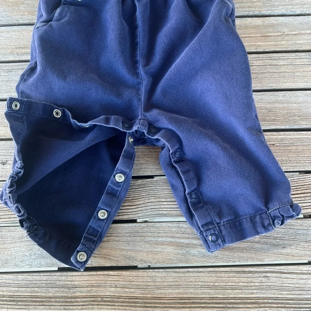 Vintage Y2K Gymboree Flower Overalls Blue Ruffle Snap Crotch 6-12 Months Soft